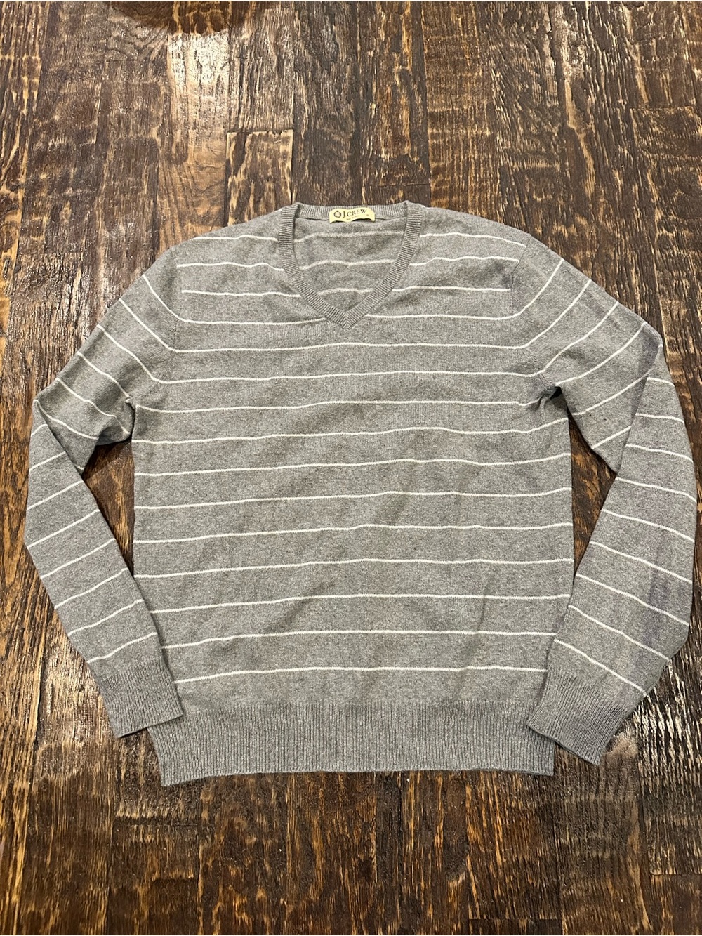 J. Crew Men's GrayV-Neck Stripe Sweater cotton/cashmere - soft